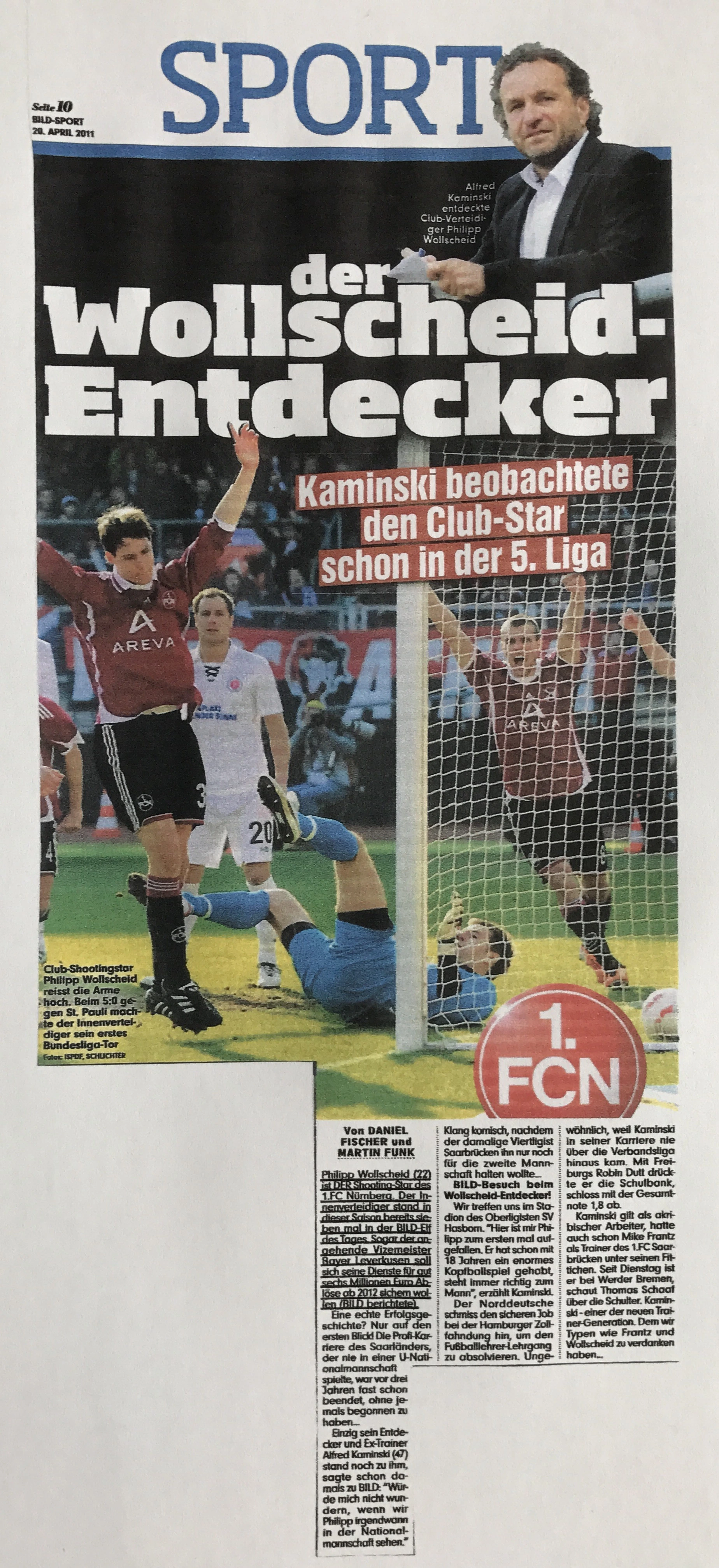 Originalausschnitt: Der Wollscheid-Entdecker, BILD Sport, 20. April 2011.